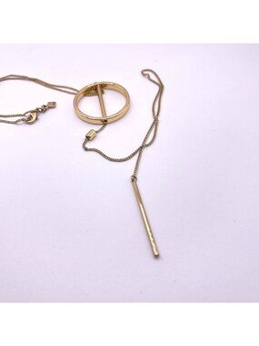 Jenny Bird Gold Circle Lariat Necklace Adjustable Chain Bar Pendant Modern Minim